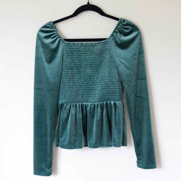 Gap Green Peplum Long Sleeve Velour Shirt X Small - Picture 7 of 7